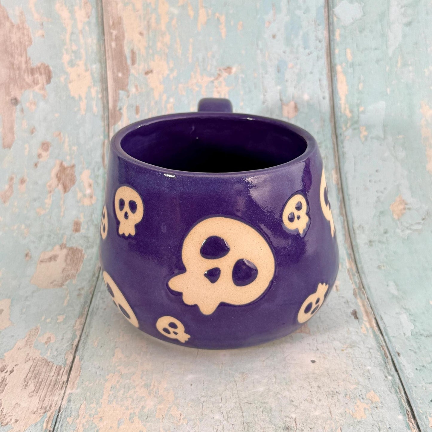 Purple Skull Mug, Handmade Ceramic Cup, Spooky Halloween Mug