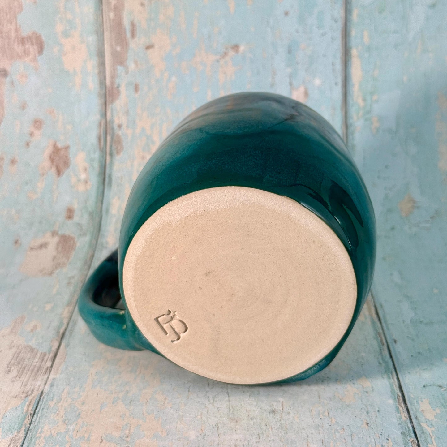 Turquoise, Black and Gold Heart Ceramic Mug, Large Pottery Cup