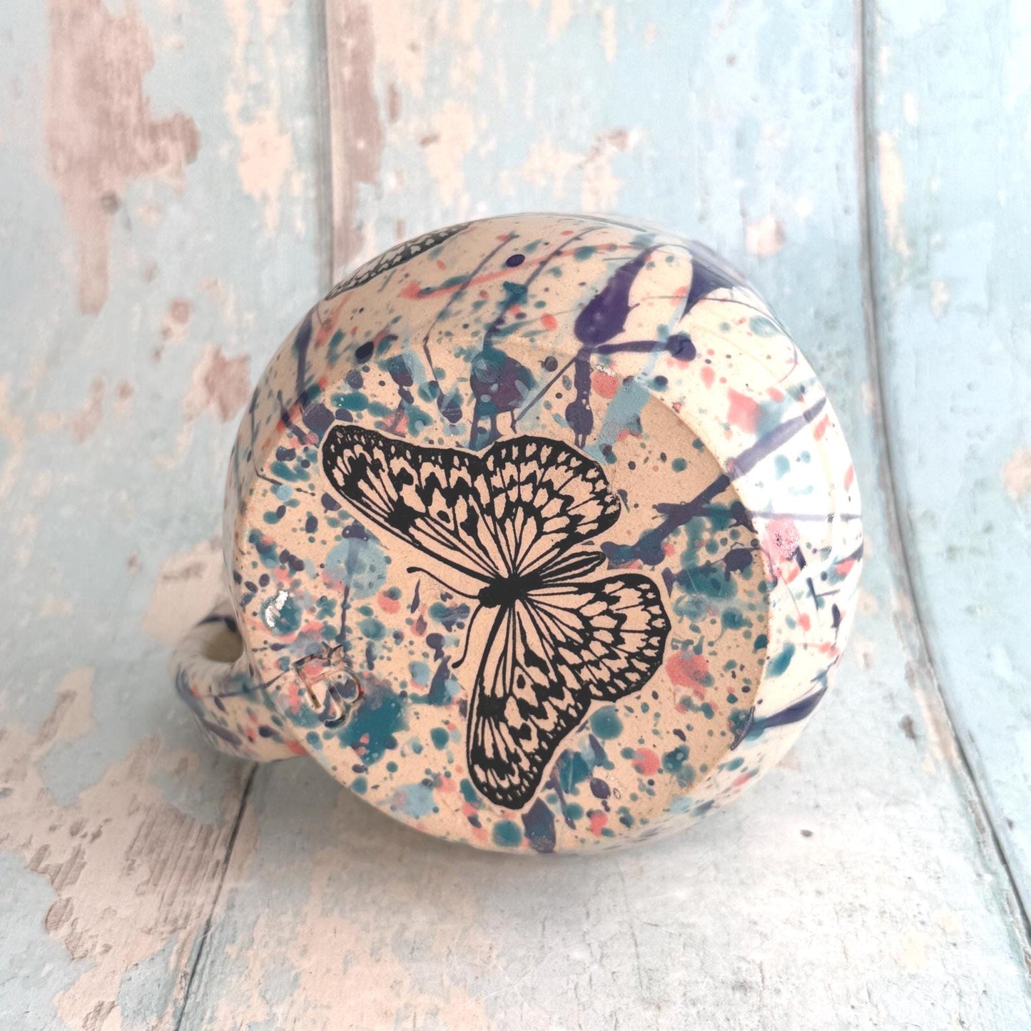 Purple & Pink Butterfly Mug, Handmade Ceramic Cup