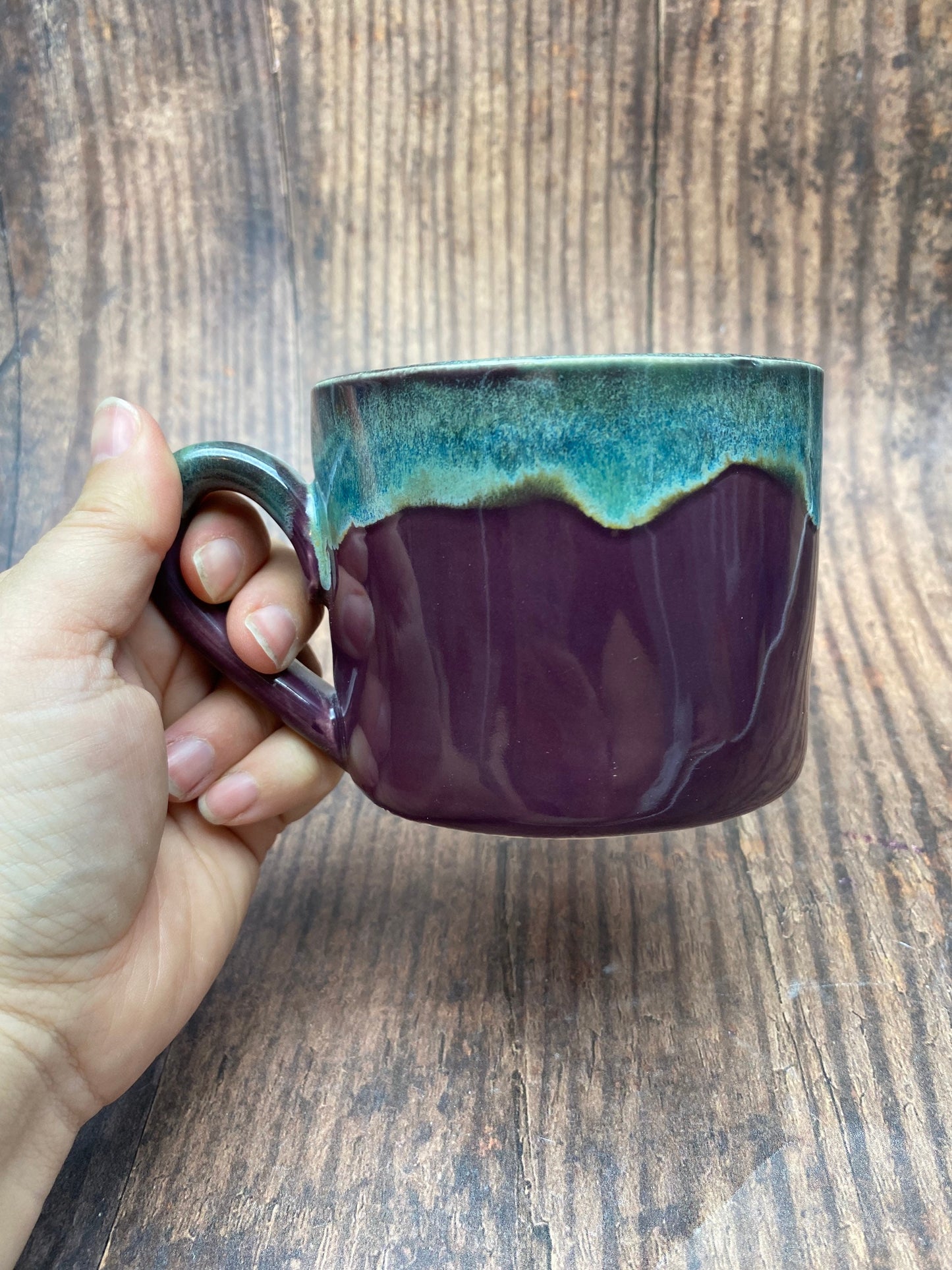 Purple and Green Mug, Large Ceramic Cup