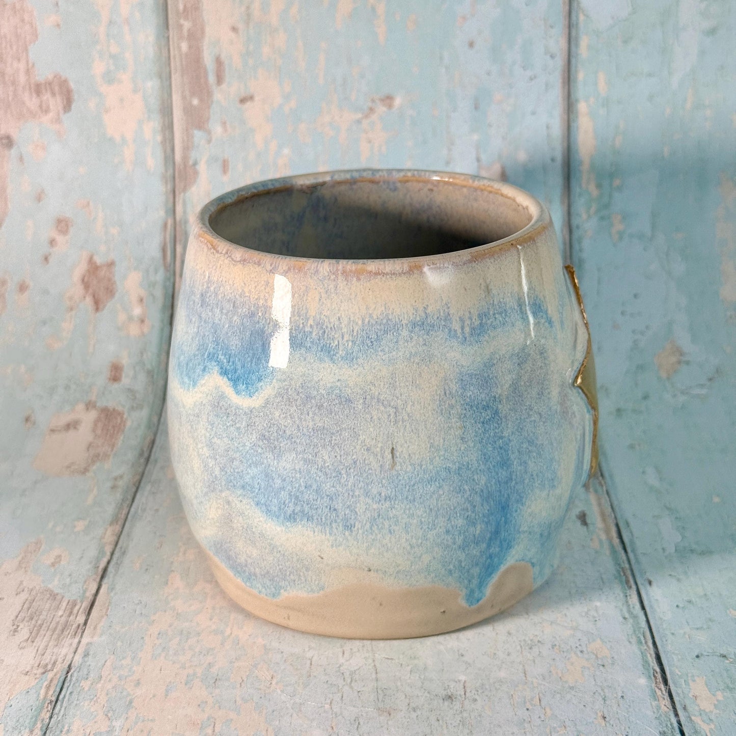 Blue Gold Star Mug, Handmade Ceramic Mug