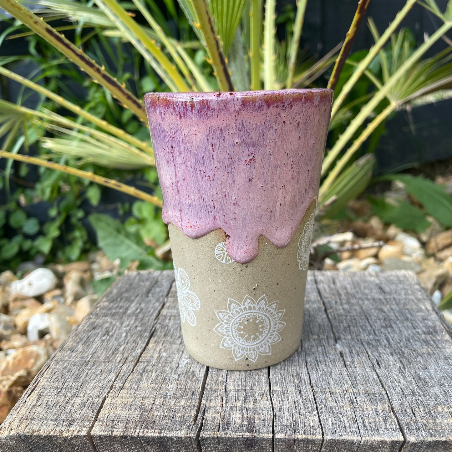 Pink Floral Ceramic Tumbler, Handmade Modern Cup