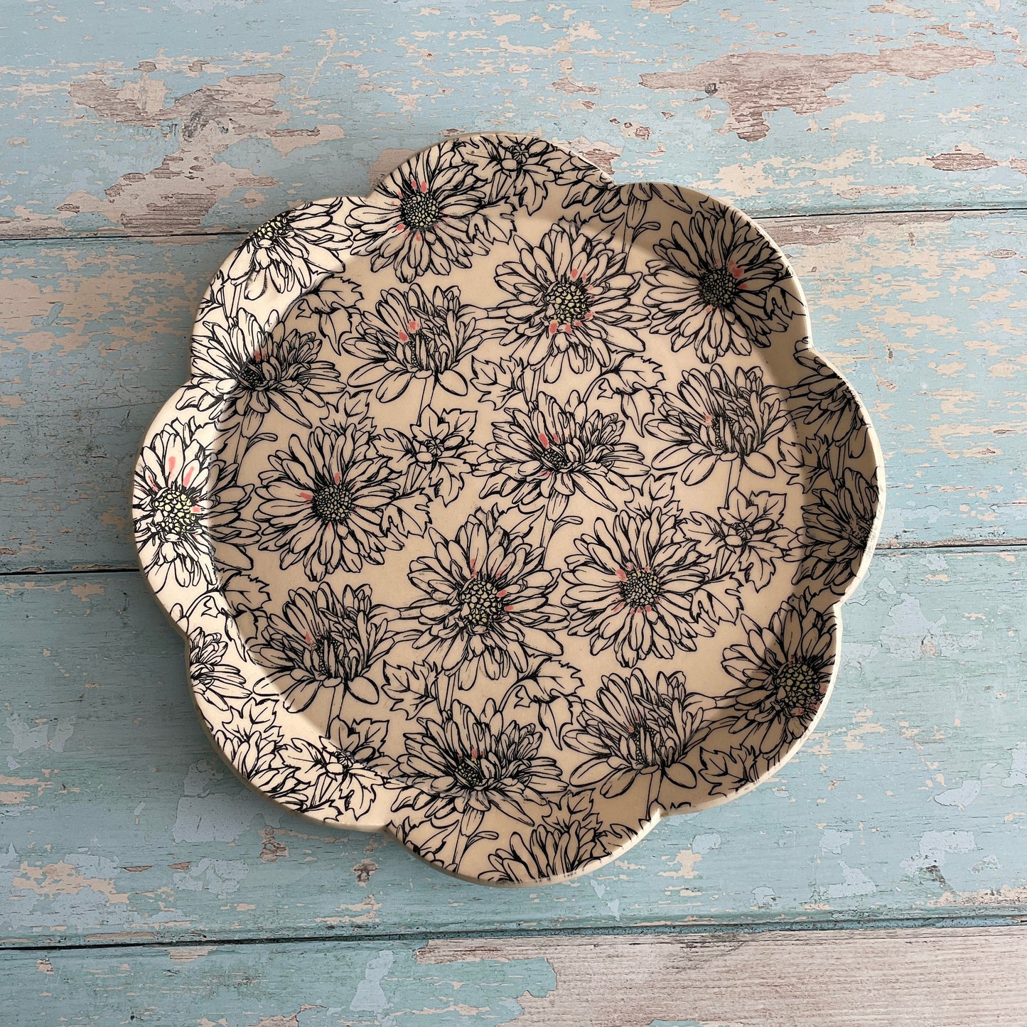 Large Daisy Plate, Floral Ceramic Platter