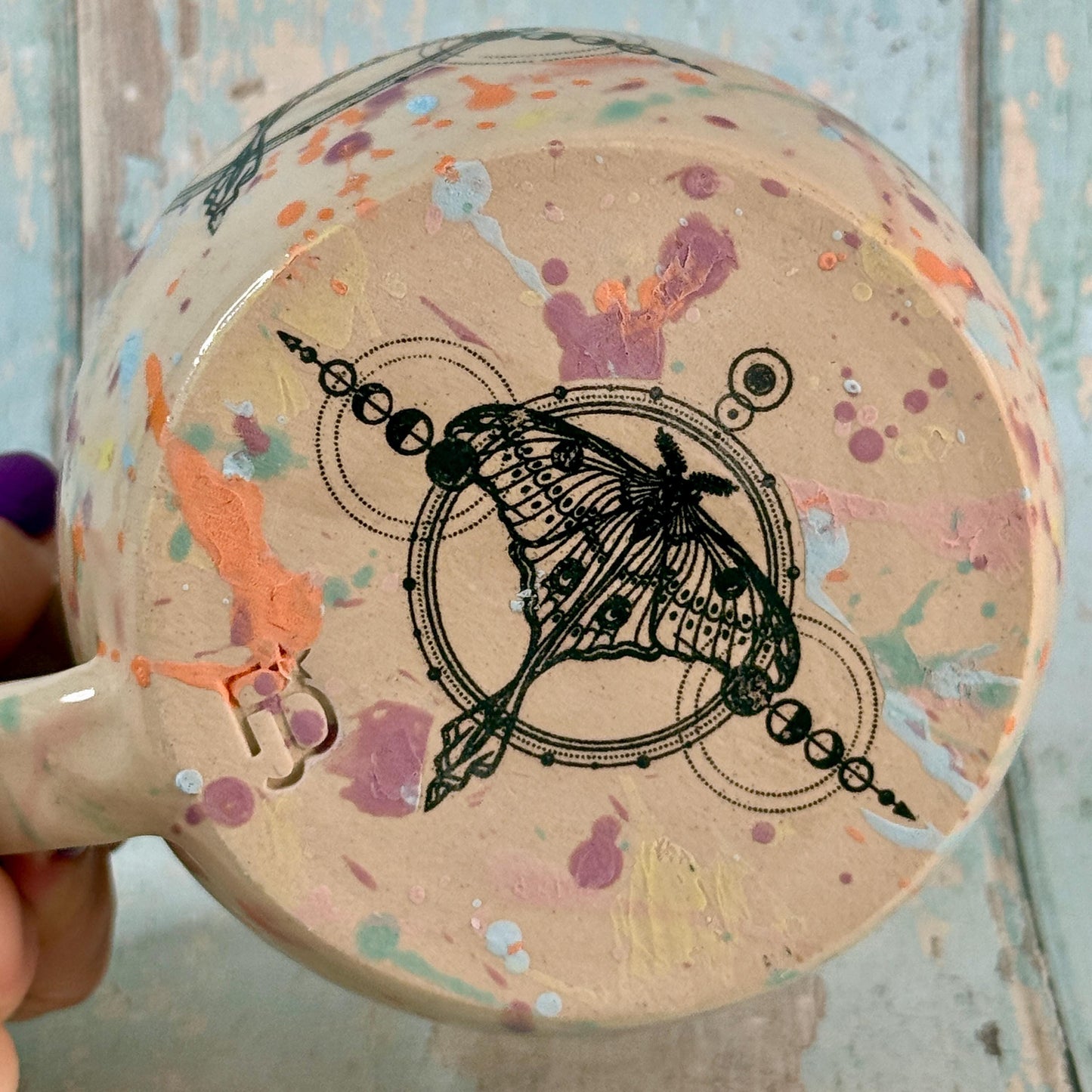 Pastel Pink Luna Moth Mug, Large Ceramic Cup - Second