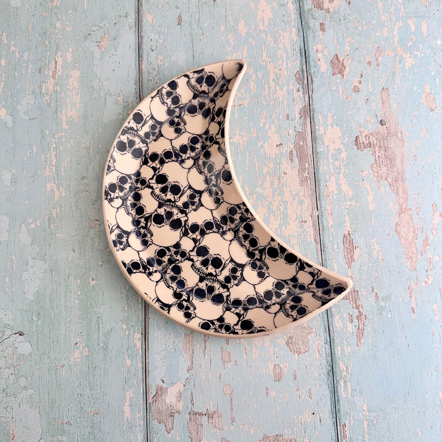 Ceramic Skull Moon Dish, Handmade Bedroom Tray