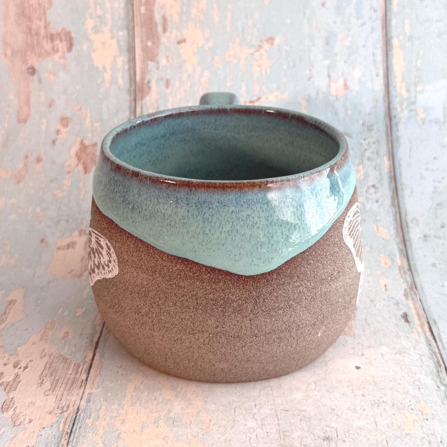 Turquoise Butterfly Mug, Large Ceramic Cup