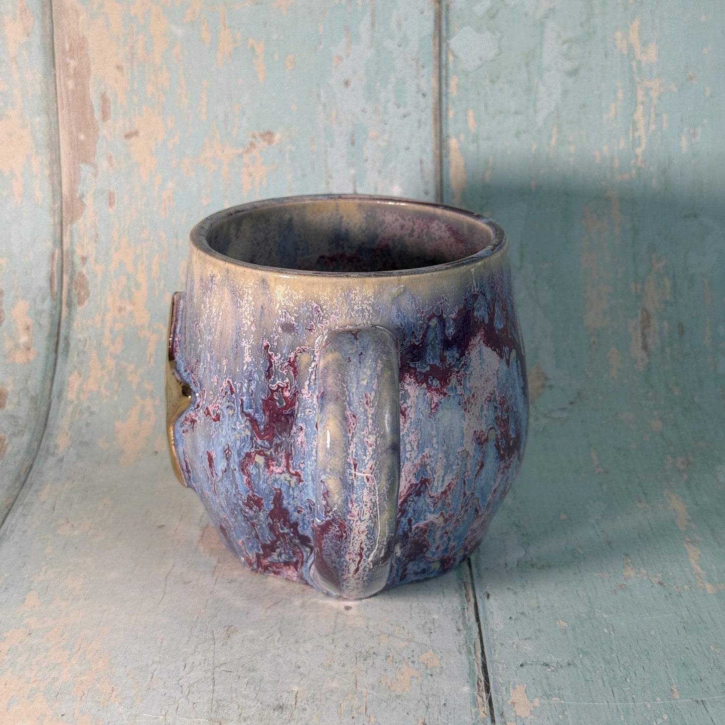 Purple Gold Star Mug, Handmade Ceramic Mug