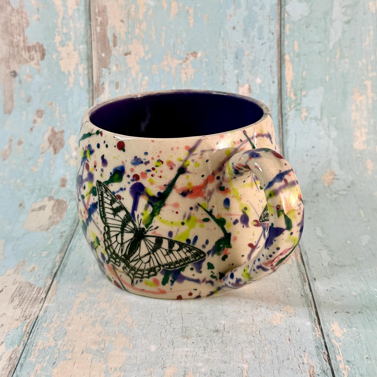 Dark Purple Handmade Butterfly Mug, Large Ceramic Cup