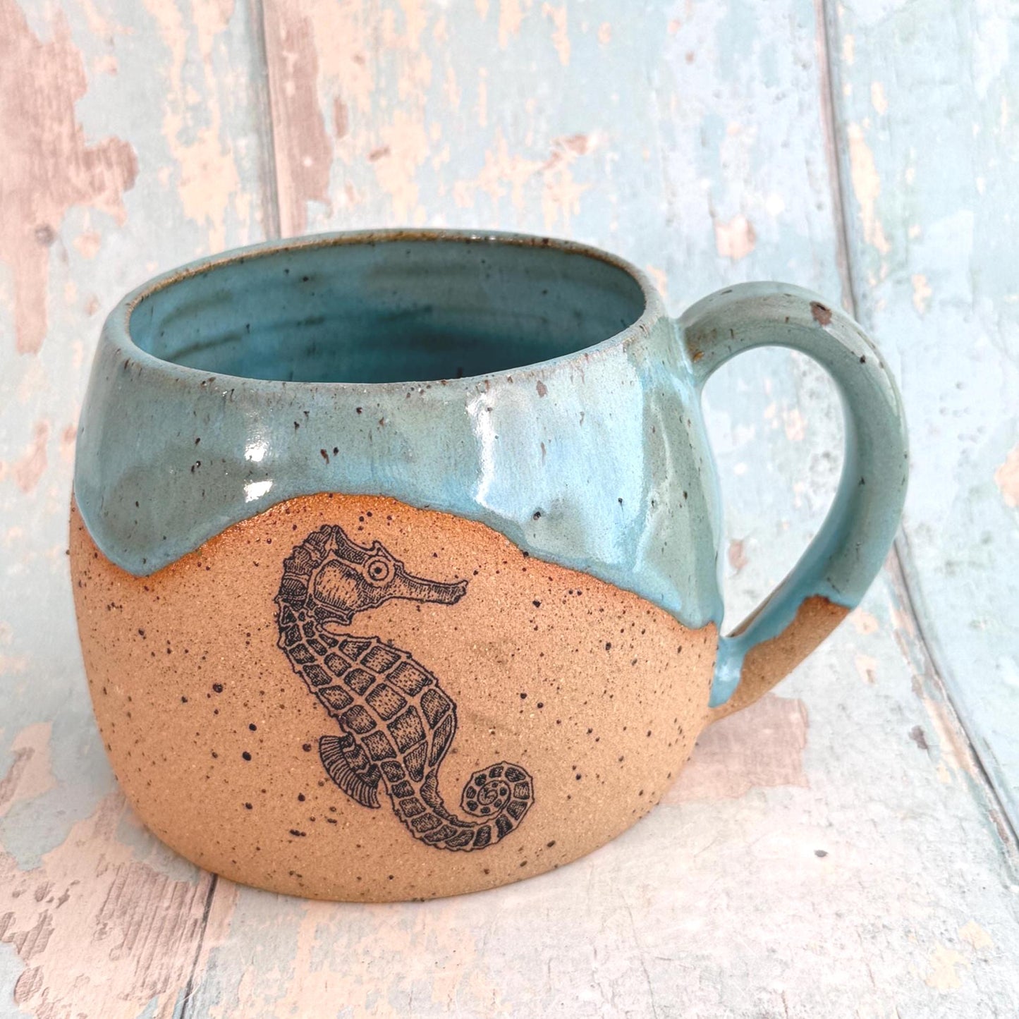 Turquoise Seahorse Mug, Large Ceramic Cup