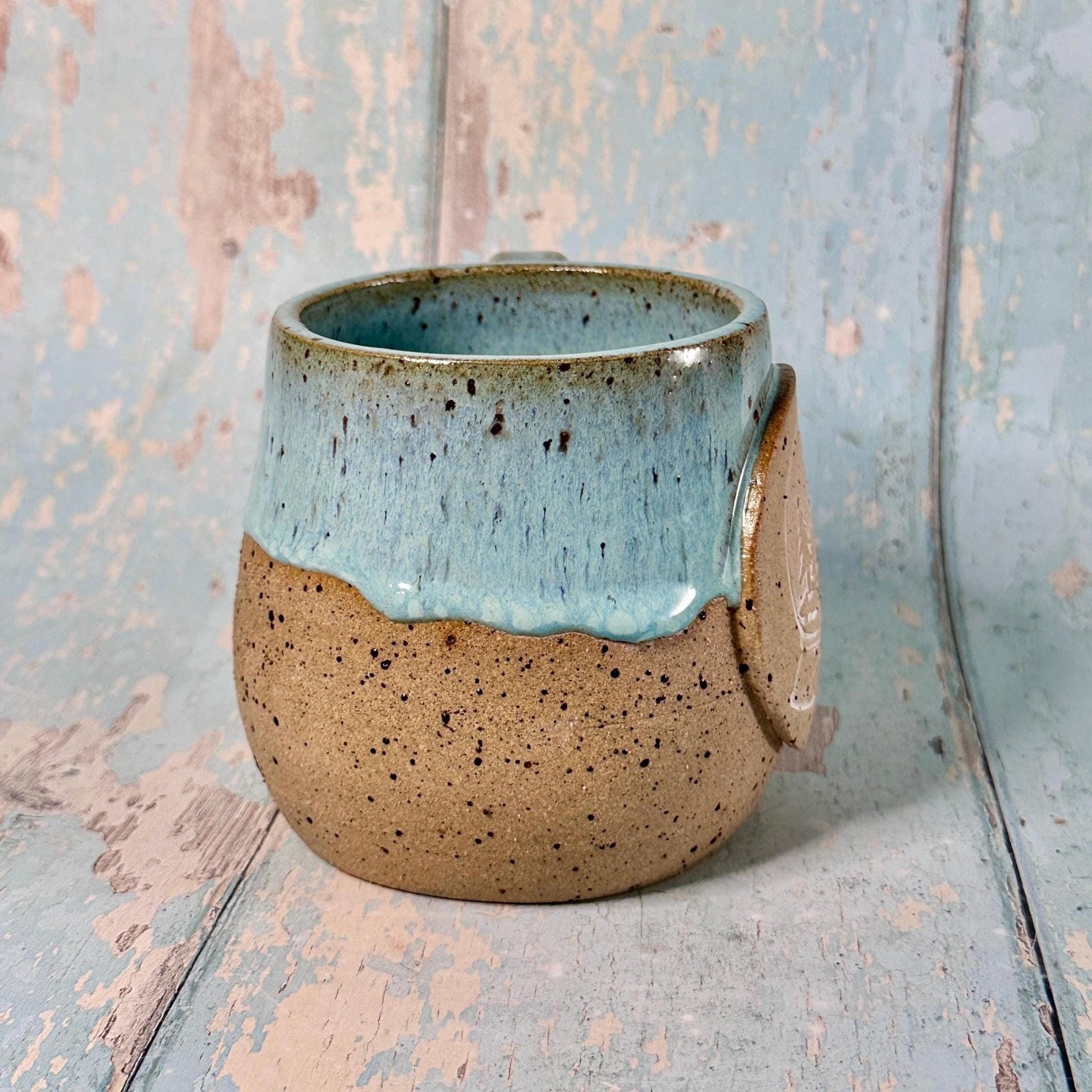 Aqua Blue Christmas Snow Globe Mug, Handmade Ceramic Cup - FJD Ceramics