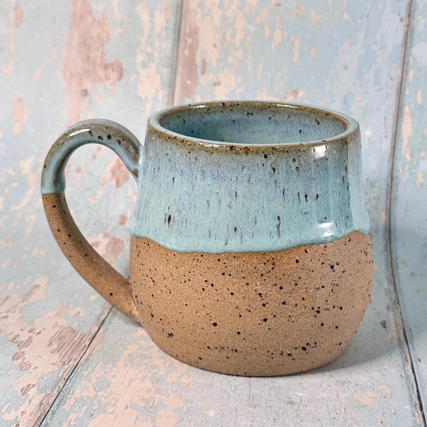Aqua Blue Christmas Snow Globe Mug, Handmade Ceramic Cup - FJD Ceramics