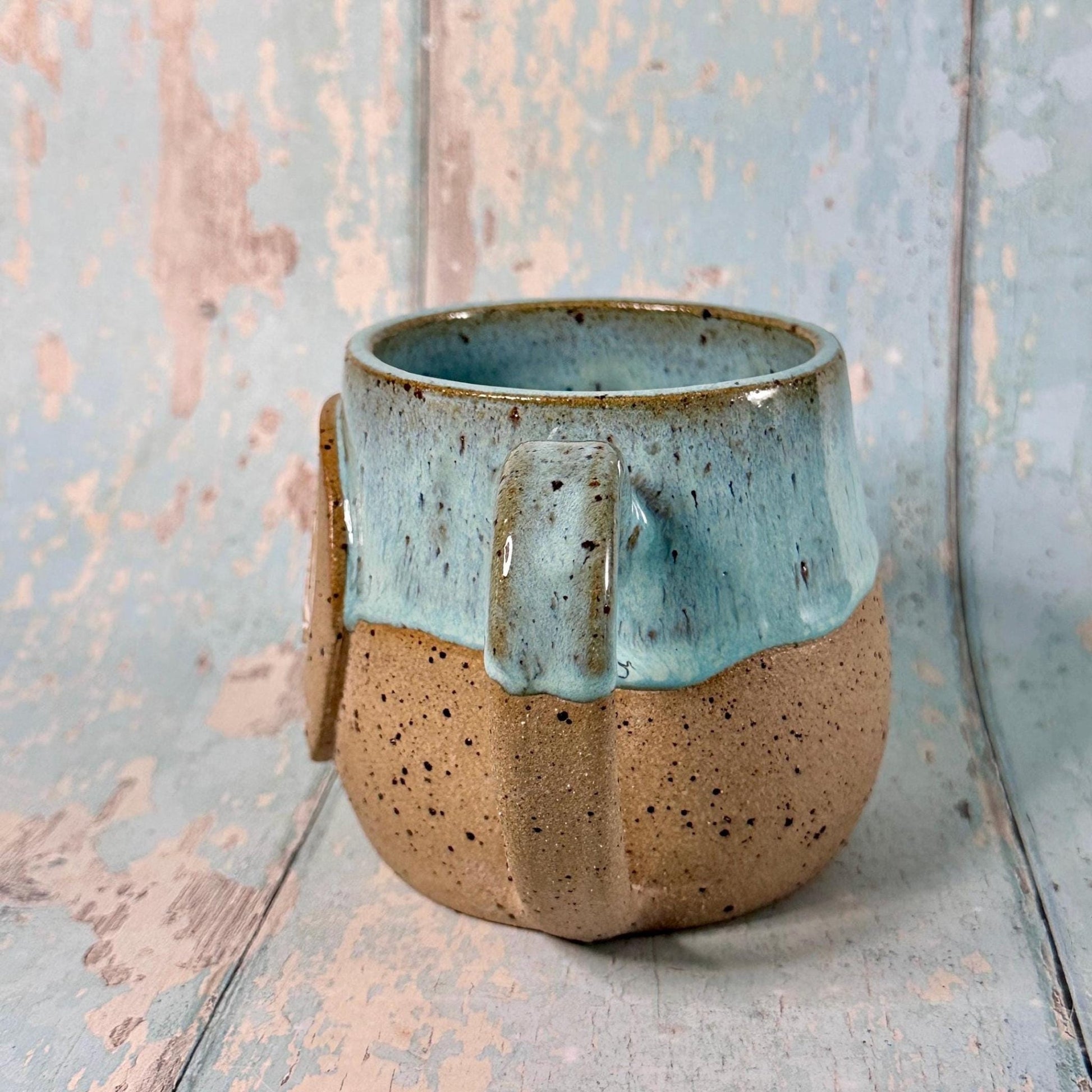 Aqua Blue Christmas Snow Globe Mug, Handmade Ceramic Cup - FJD Ceramics