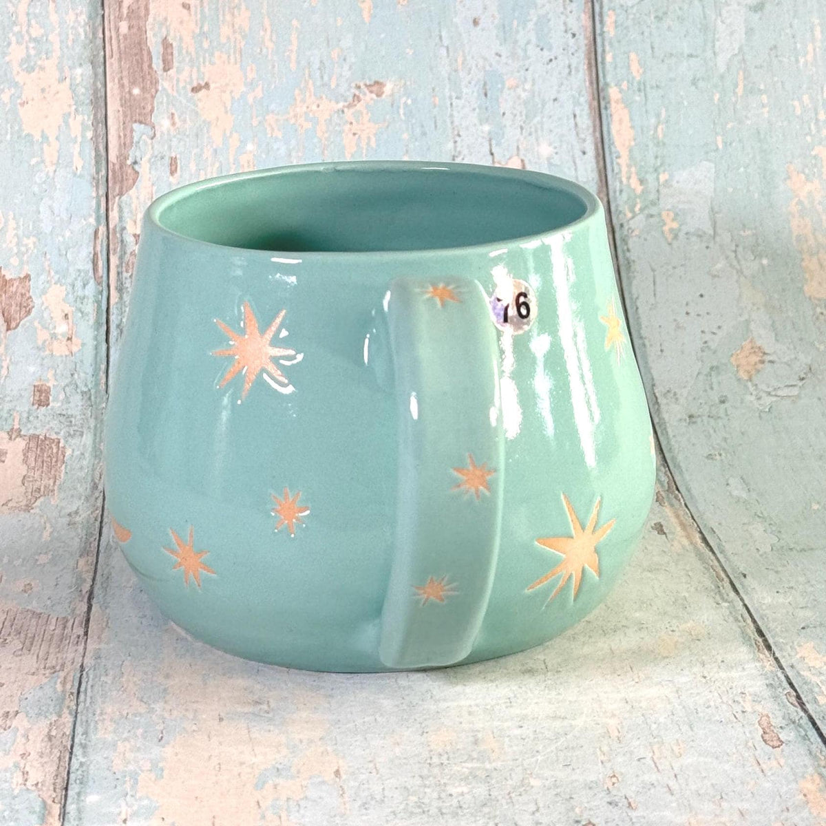 Aqua Green Moon & Star Celestial Mug, Large Ceramic Cup - FJD Ceramics