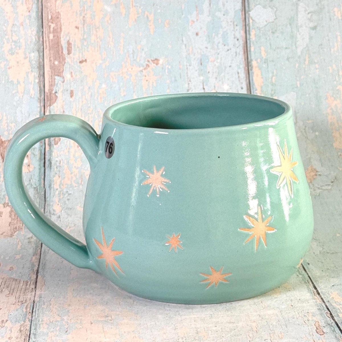 Aqua Green Moon & Star Celestial Mug, Large Ceramic Cup - FJD Ceramics