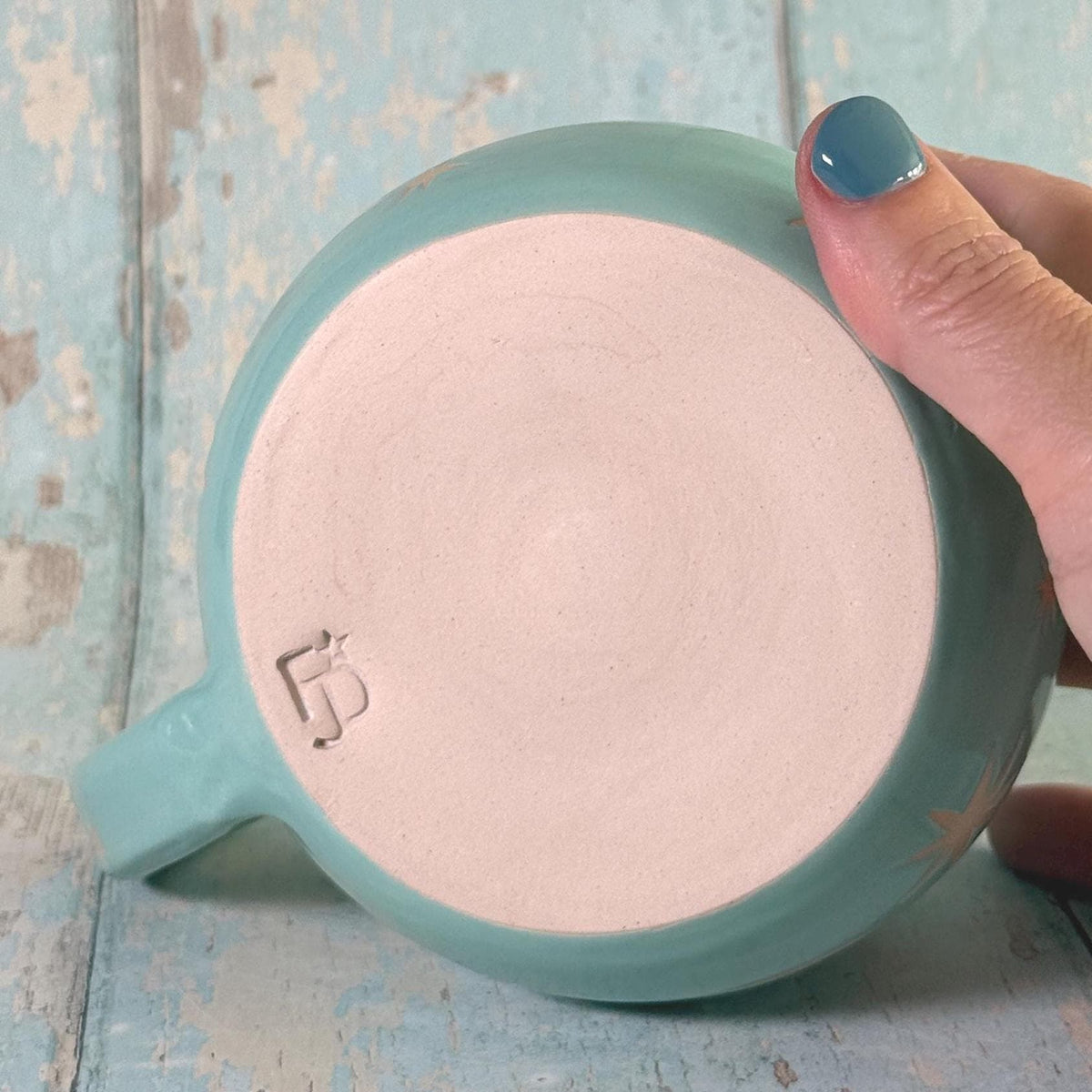 Aqua Green Moon & Star Celestial Mug, Large Ceramic Cup - FJD Ceramics