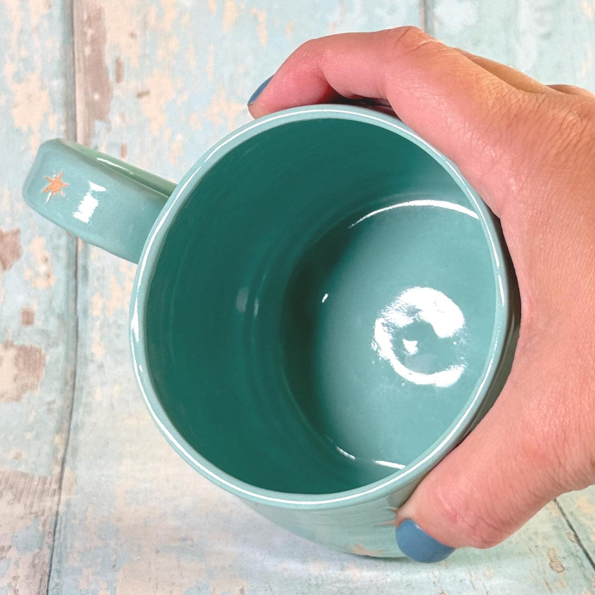 Aqua Green Moon & Star Celestial Mug, Large Ceramic Cup - FJD Ceramics
