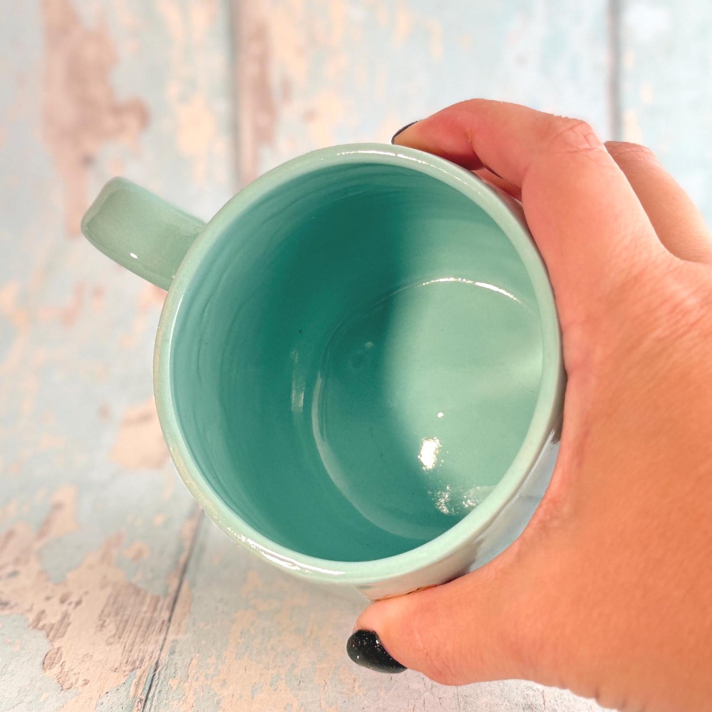 Turquoise Beetle Mug, Large Ceramic Cup