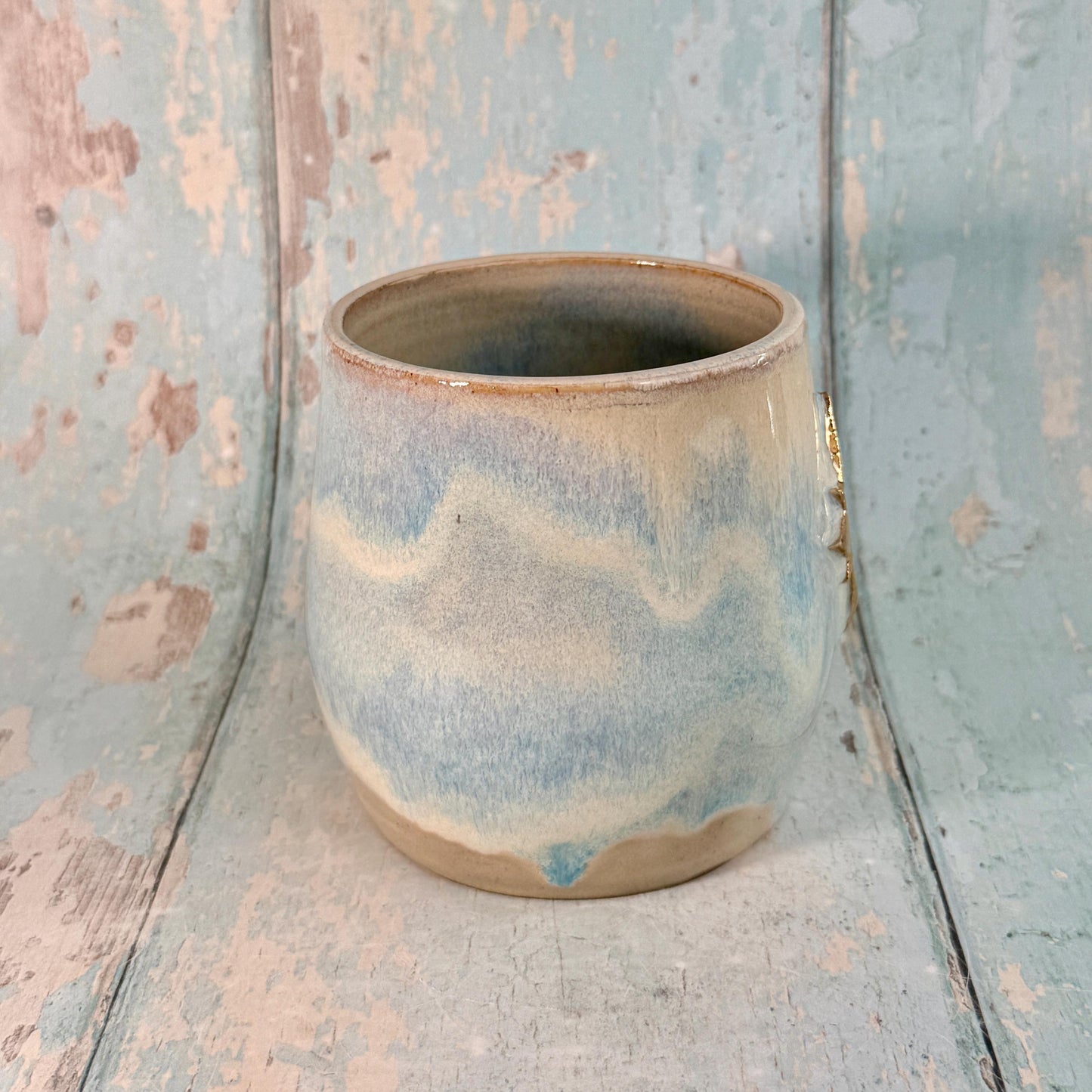 Blue and Gold Northern Star Mug, Handmade Ceramic Mug