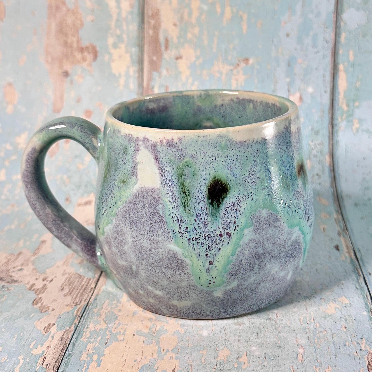 Green and Purple  Christmas Snow Globe Mug, Handmade Ceramic Cup