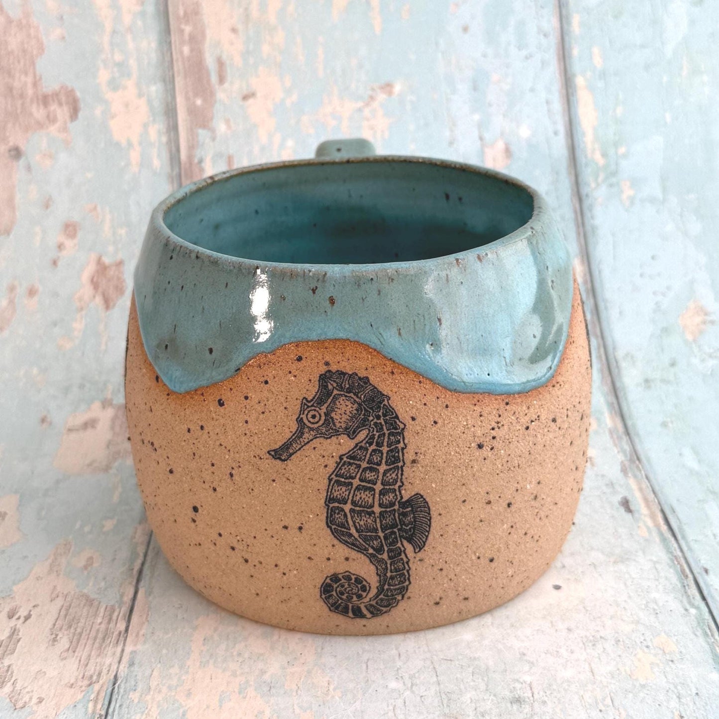 Turquoise Seahorse Mug, Large Ceramic Cup