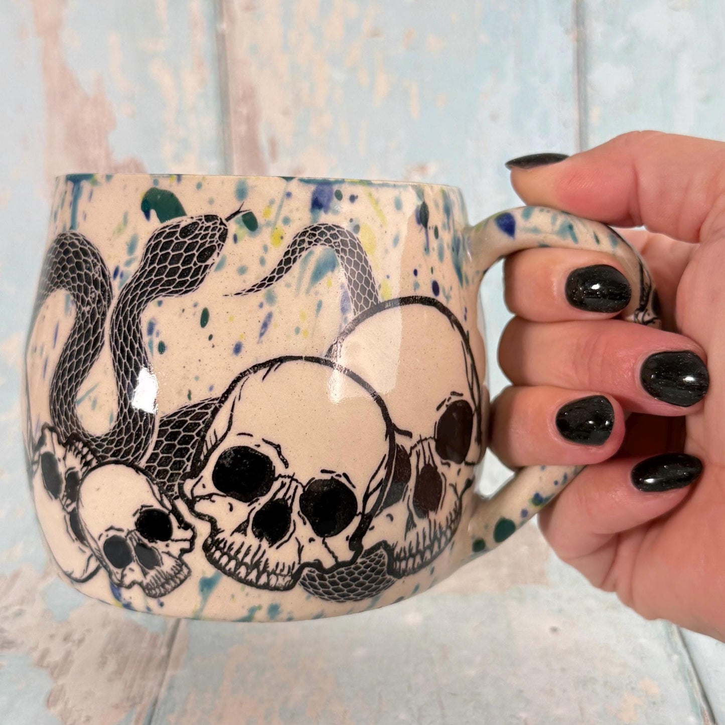 Skull and Snake Mug, Handmade Ceramic Cup