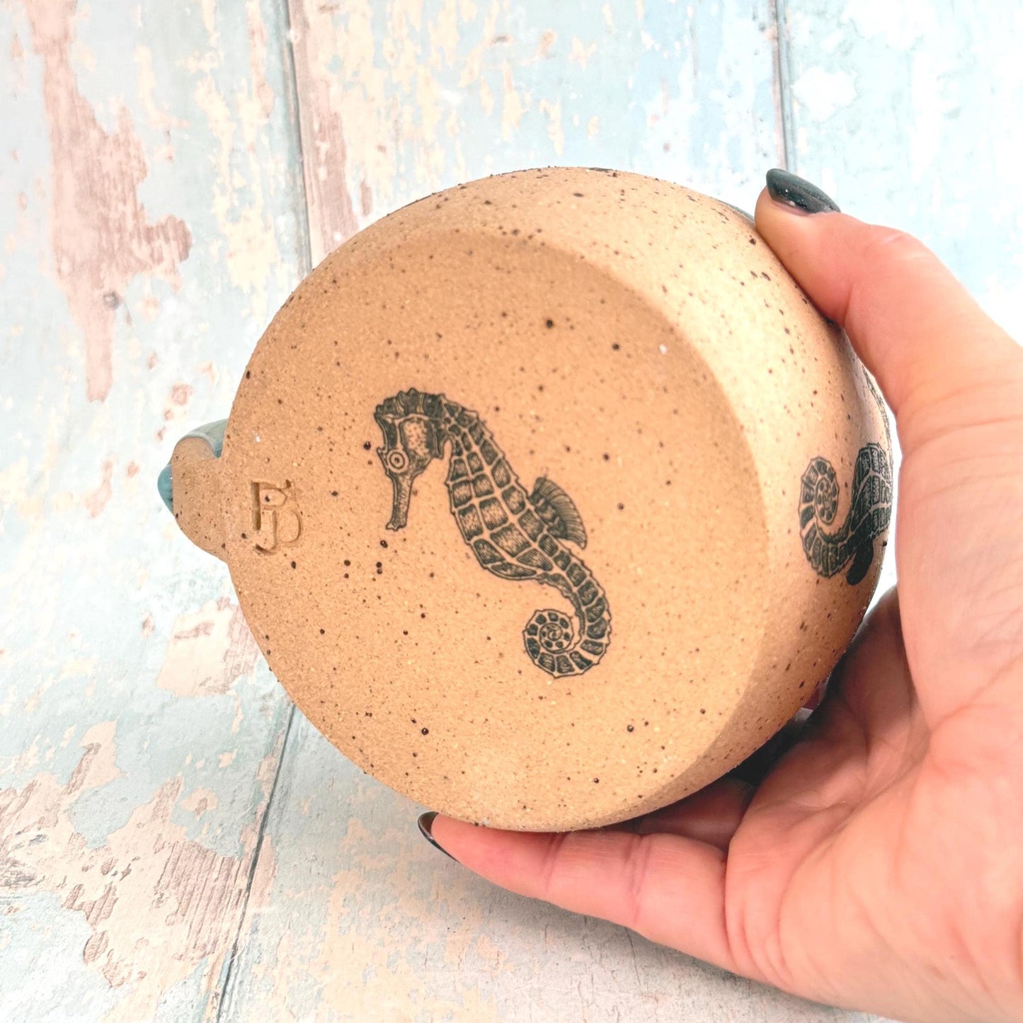 Turquoise Seahorse Mug, Large Ceramic Cup