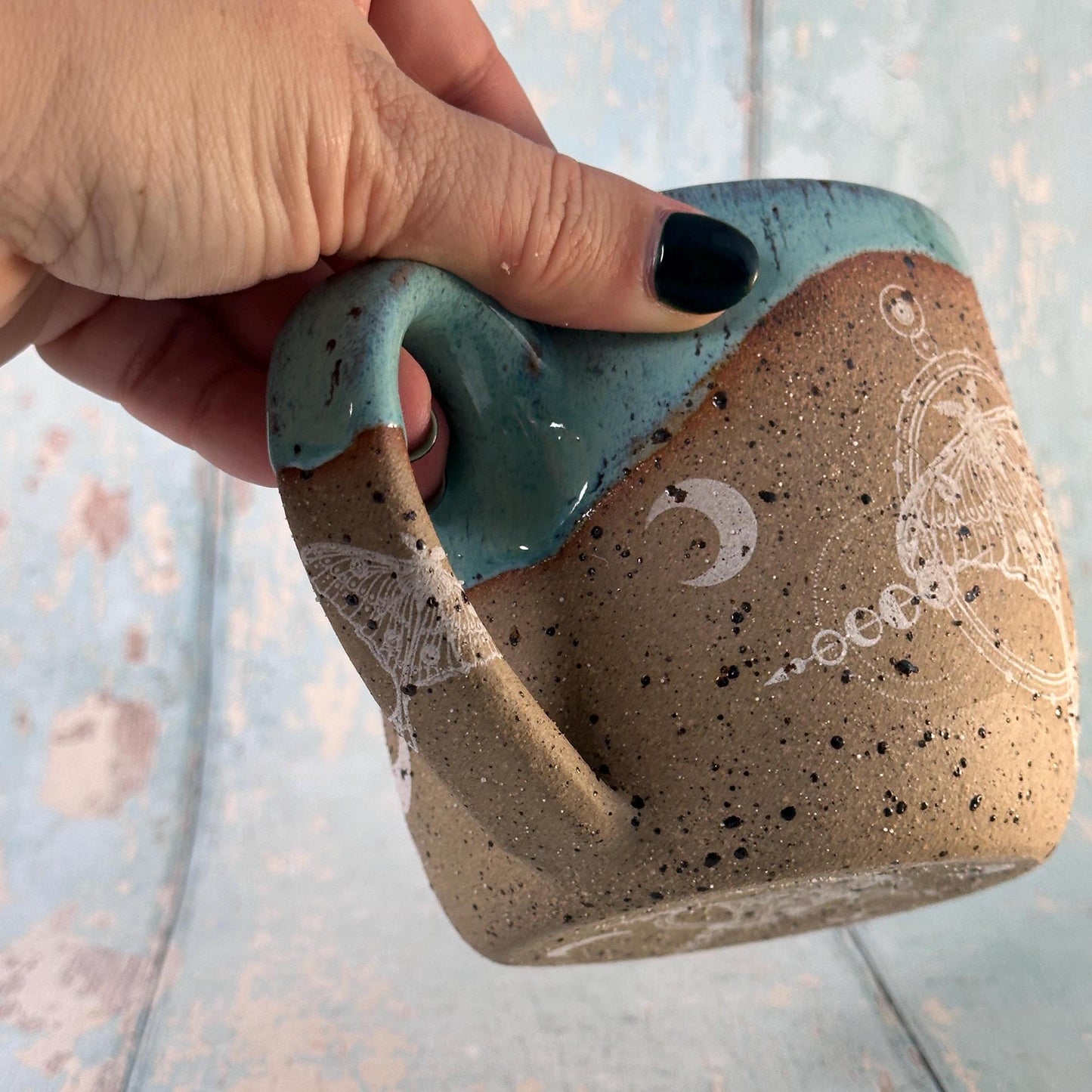 Turquoise Luna Moth Mug, Large Ceramic Cup