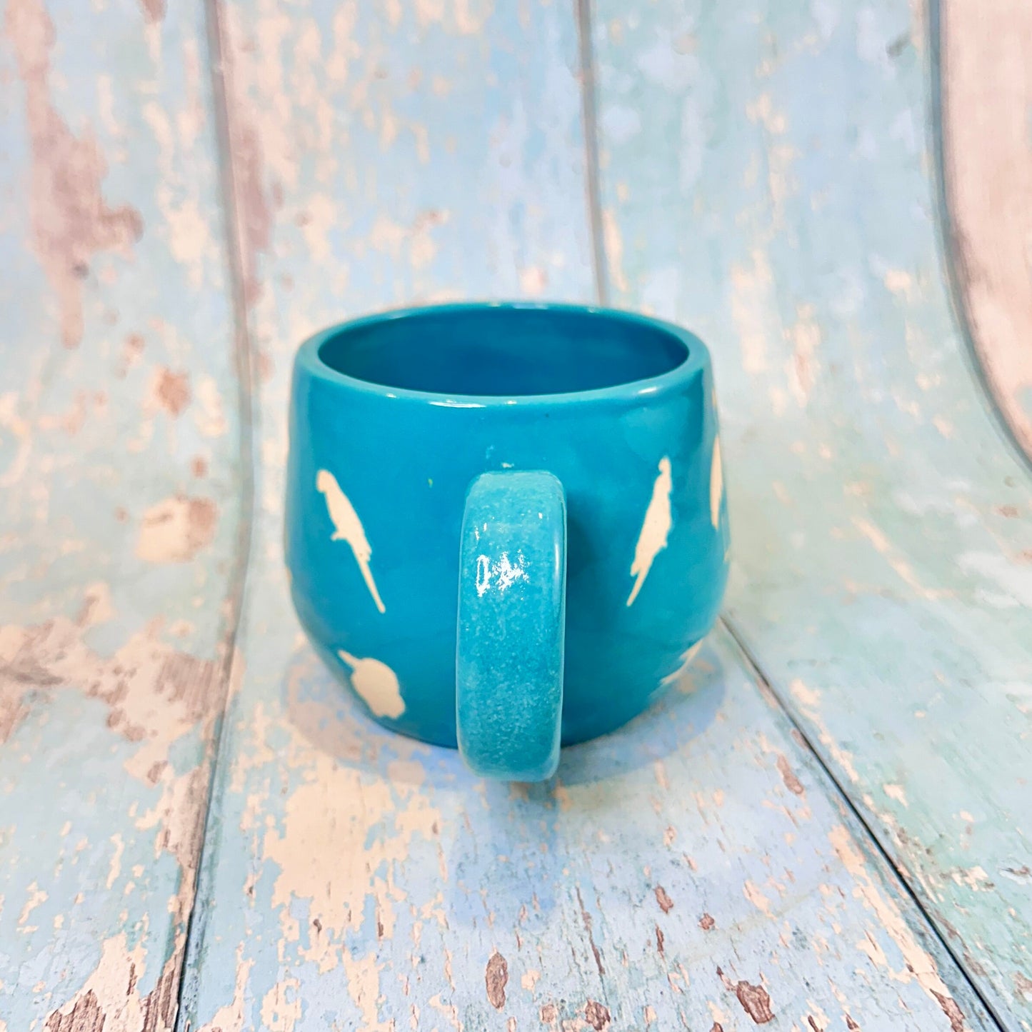 Turquoise Blue Bird Mug, Handmade Ceramic Cup