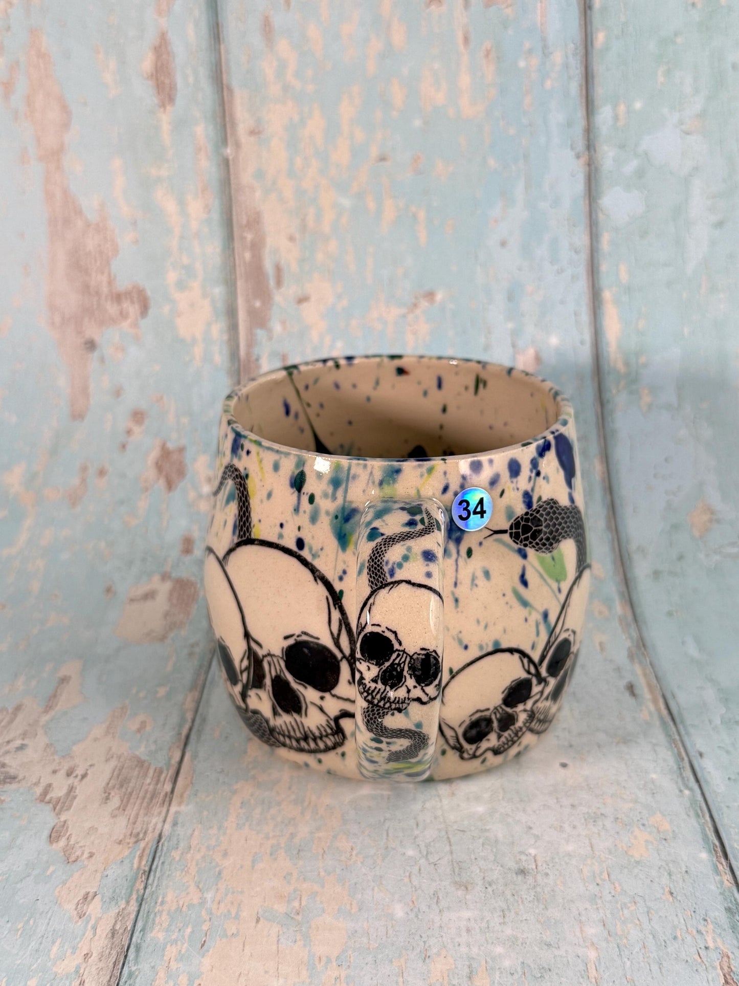 Skull and Snake Mug, Handmade Ceramic Cup