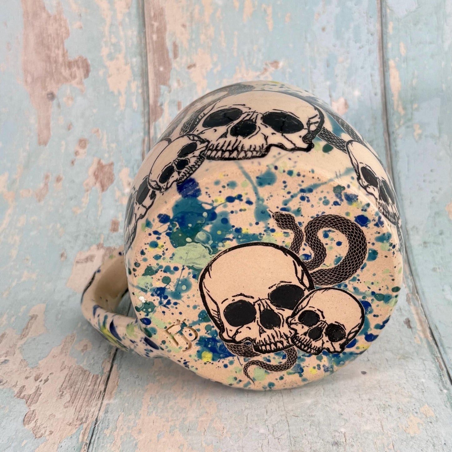 Skull and Snake Mug, Handmade Ceramic Cup