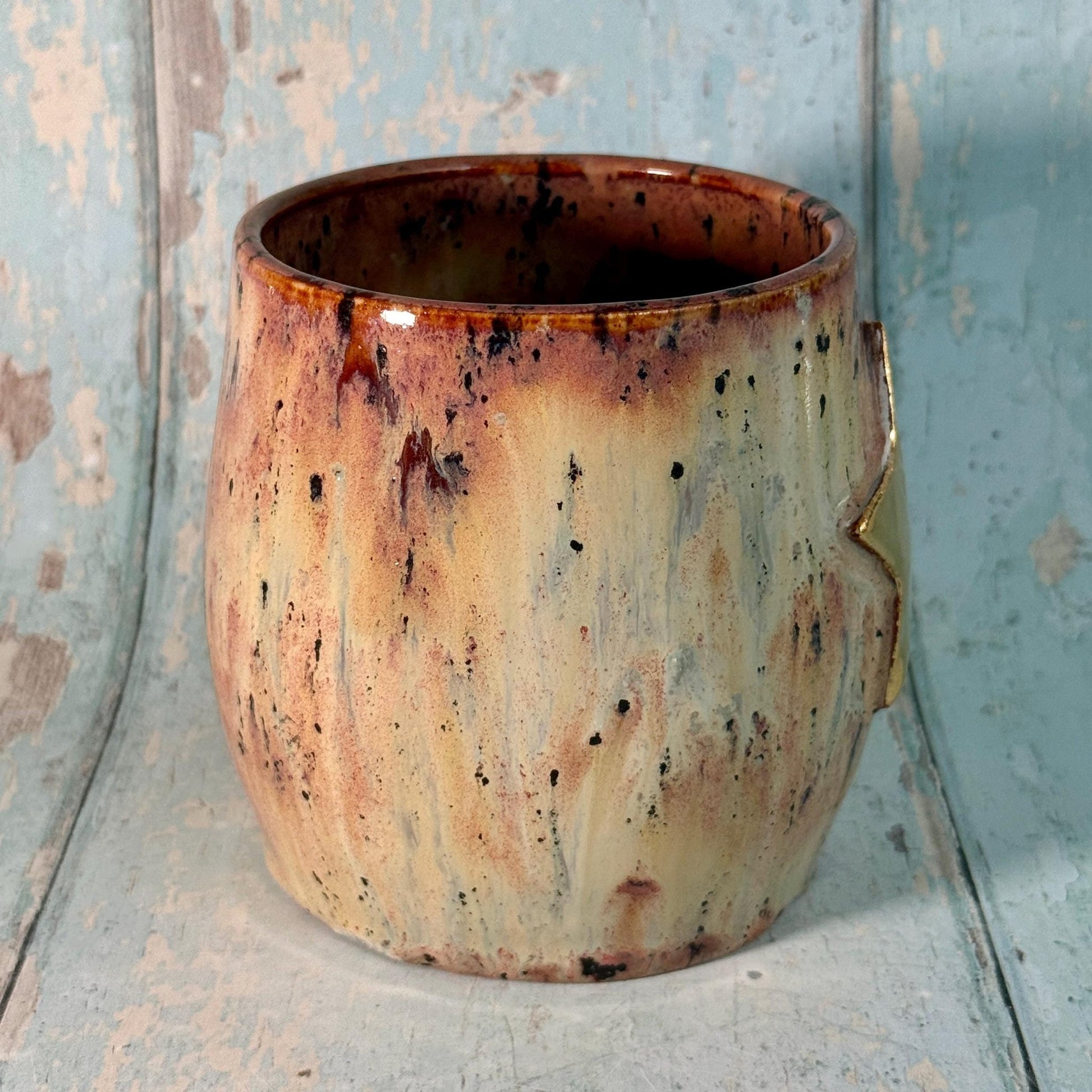 Beige spotty Gold Star Mug, Handmade Ceramic Mug - FJD Ceramics