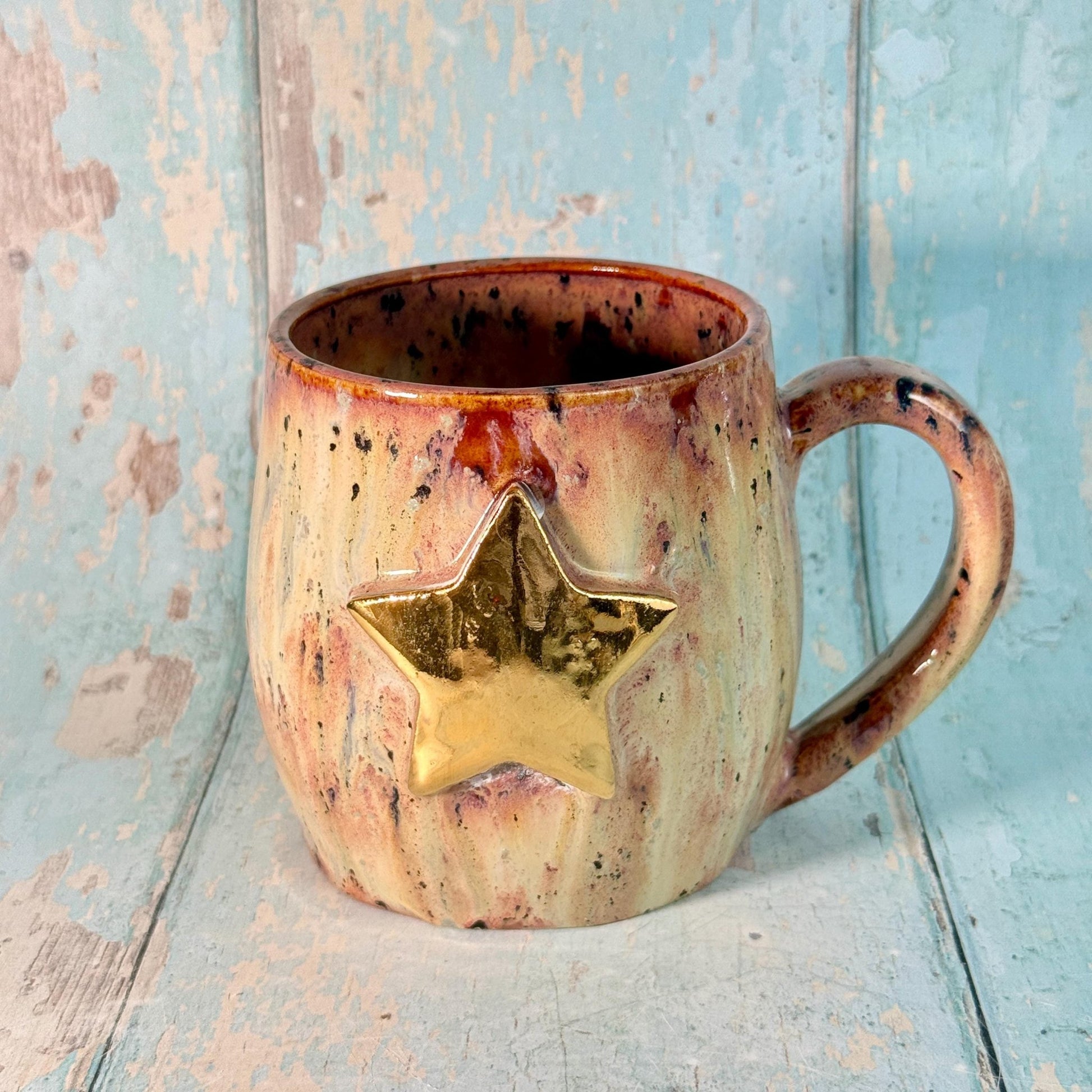 Beige spotty Gold Star Mug, Handmade Ceramic Mug - FJD Ceramics