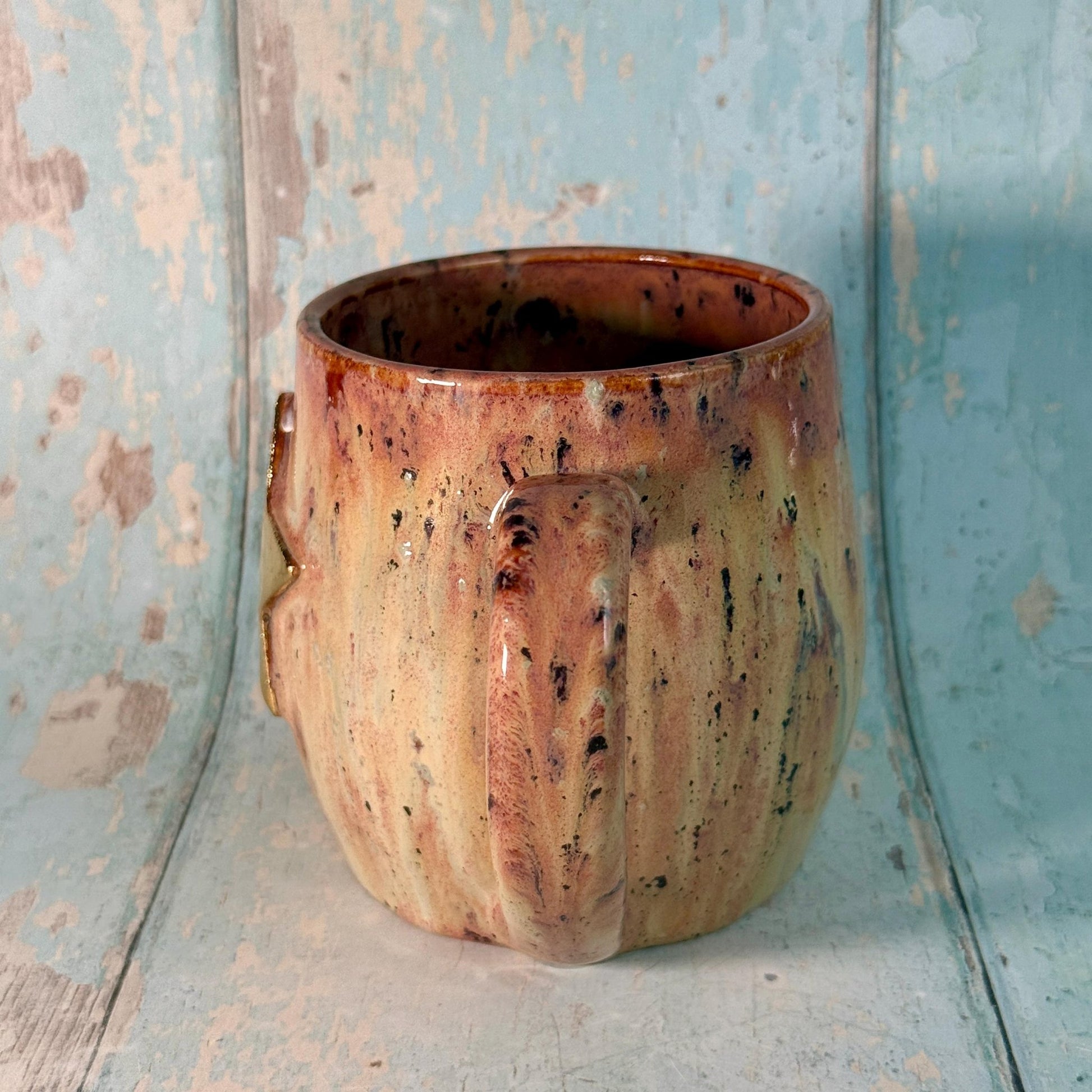 Beige spotty Gold Star Mug, Handmade Ceramic Mug - FJD Ceramics
