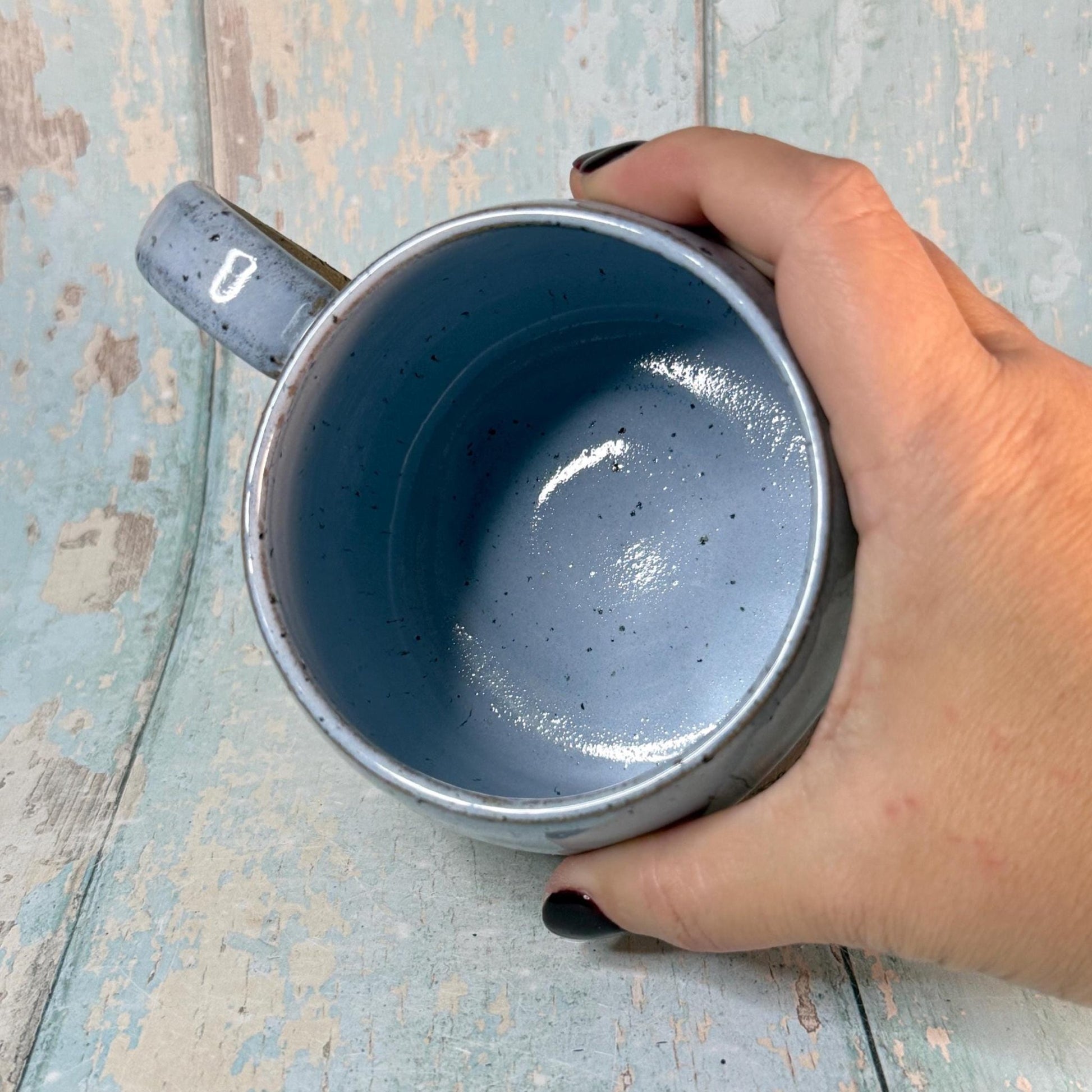 Black and Blue Christmas Snowflake Mug, Handmade Ceramic Cup - FJD Ceramics