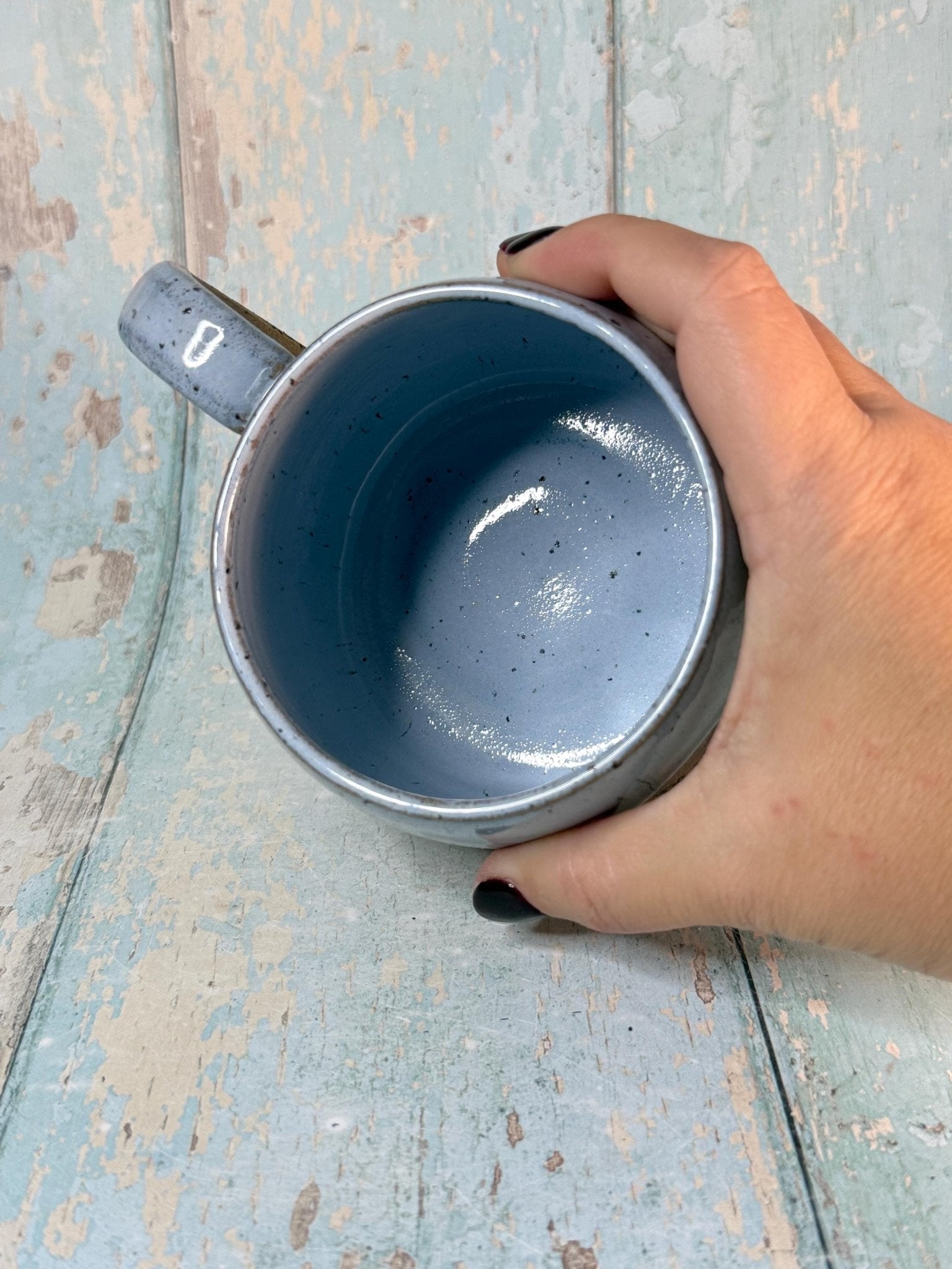 Black and Blue Christmas Snowflake Mug, Handmade Ceramic Cup - FJD Ceramics