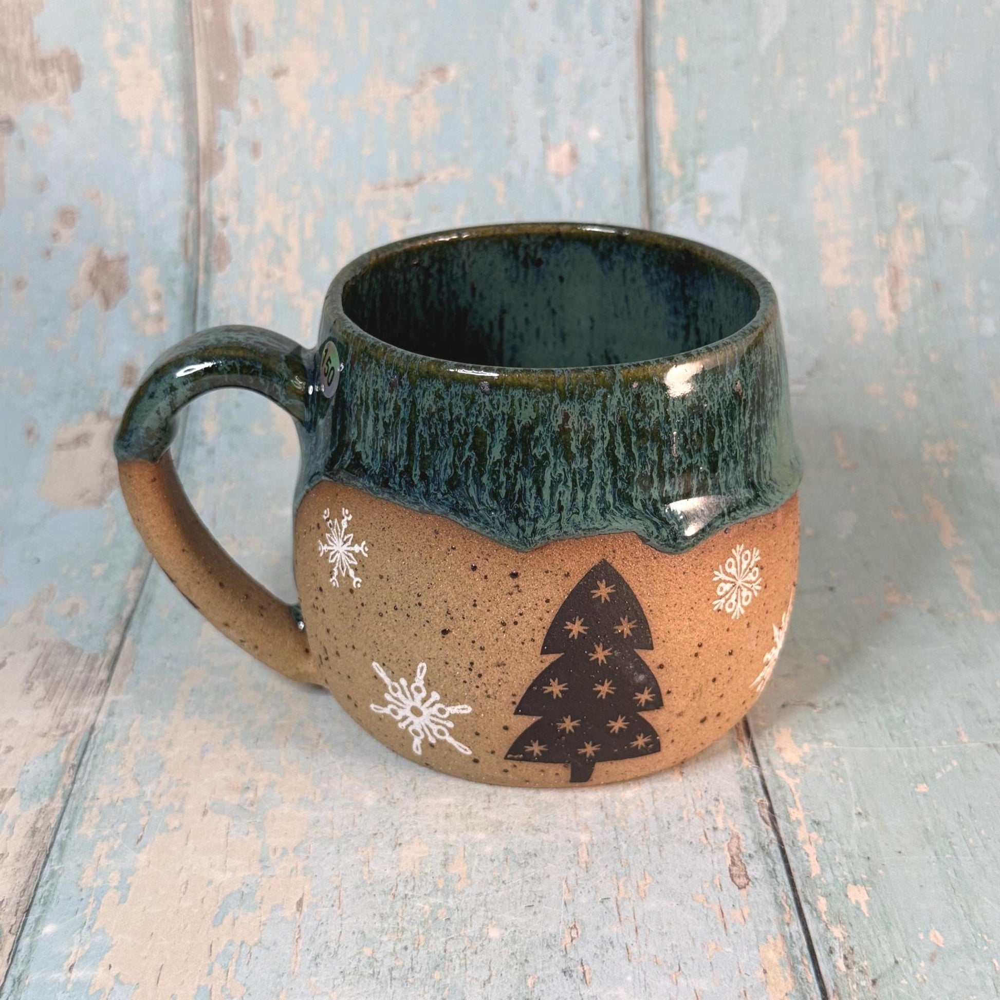 Black and Green Christmas Tree Mug, Handmade Ceramic Cup - FJD Ceramics
