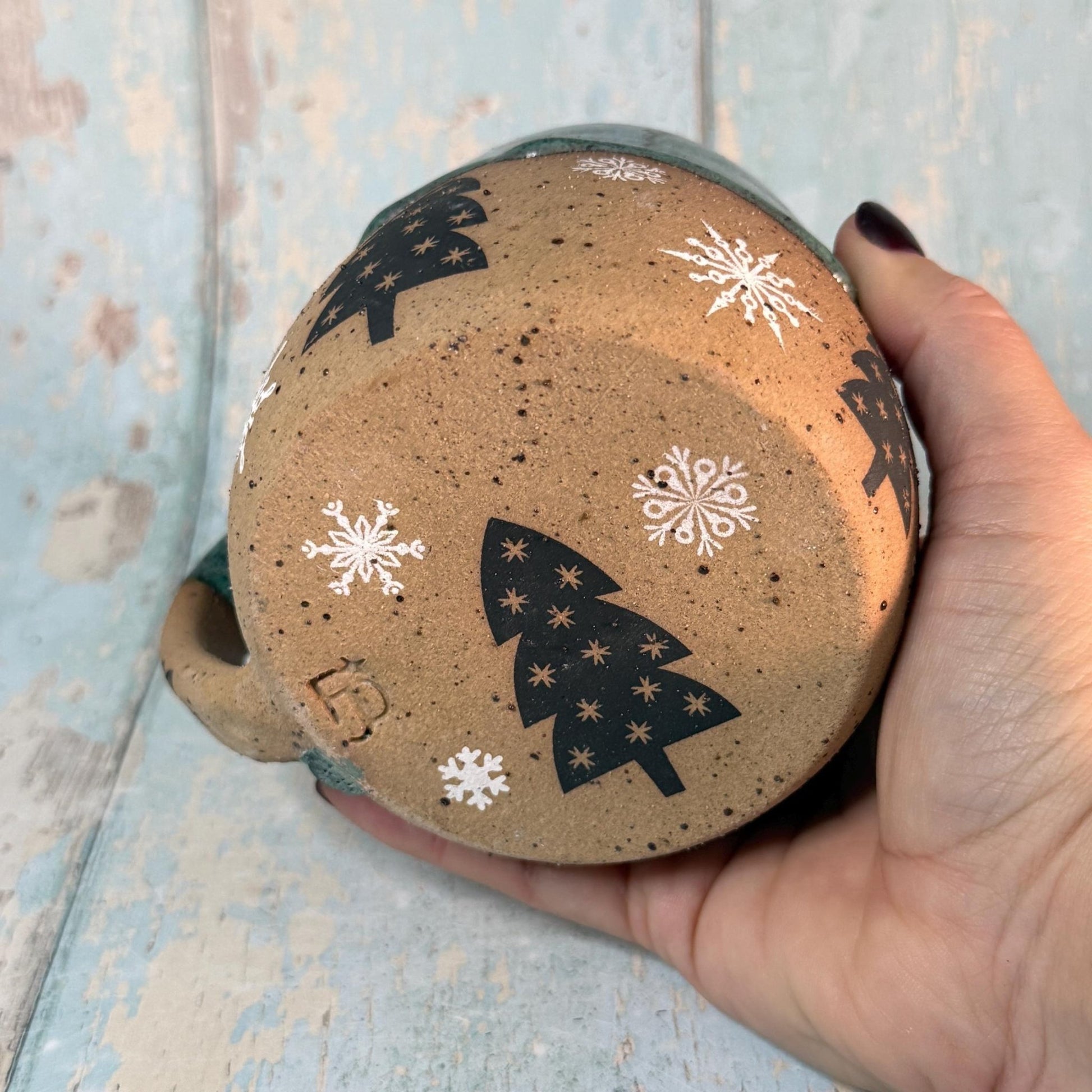 Black and Green Christmas Tree Mug, Handmade Ceramic Cup - FJD Ceramics