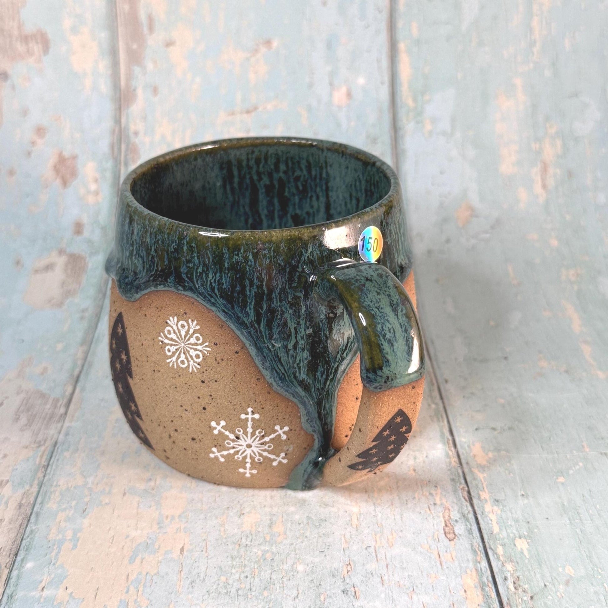 Black and Green Christmas Tree Mug, Handmade Ceramic Cup - FJD Ceramics