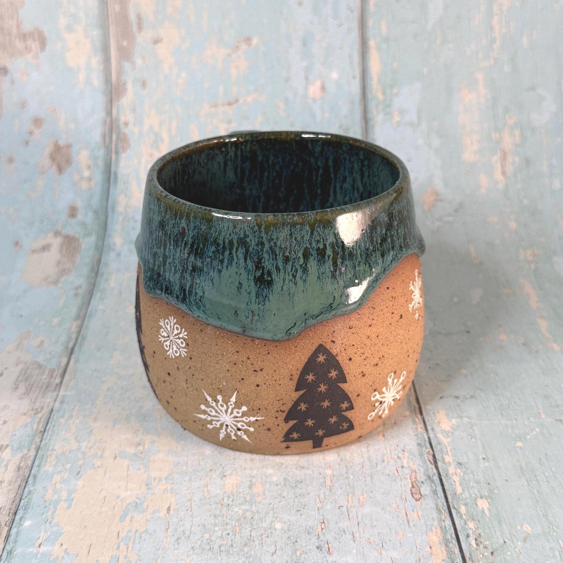 Black and Green Christmas Tree Mug, Handmade Ceramic Cup - FJD Ceramics