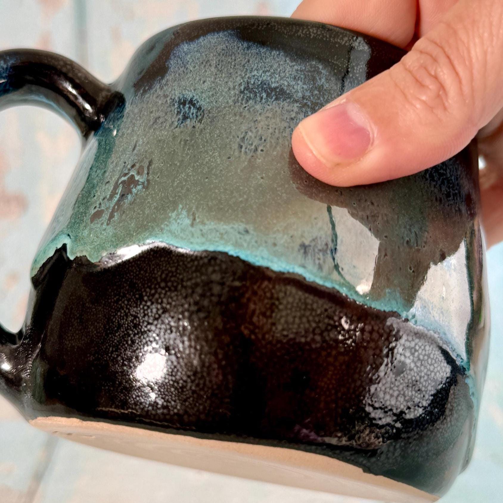 Black and Green Moon Mug, Large Ceramic Cup - FJD Ceramics