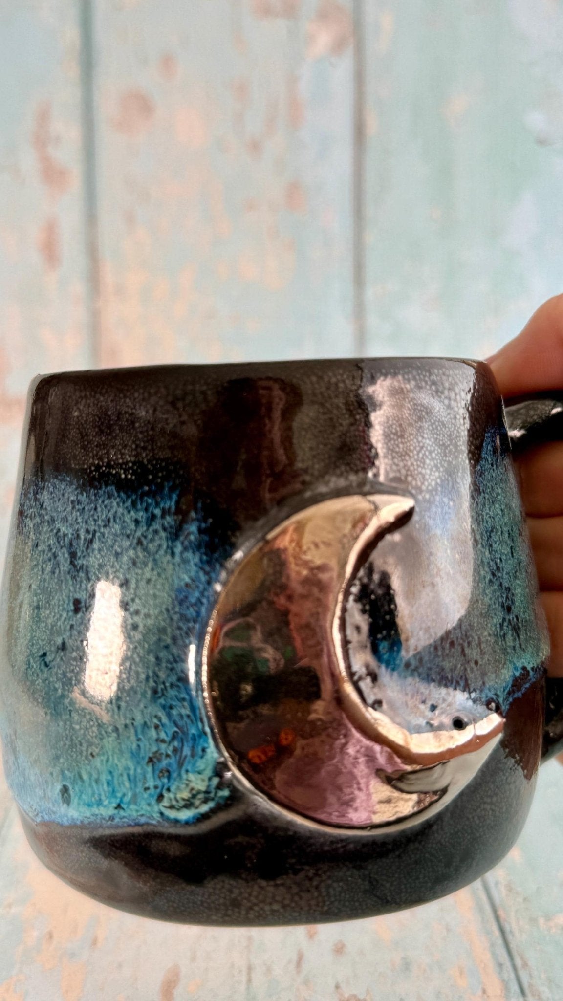 Black and Green Moon Mug, Large Ceramic Cup - FJD Ceramics