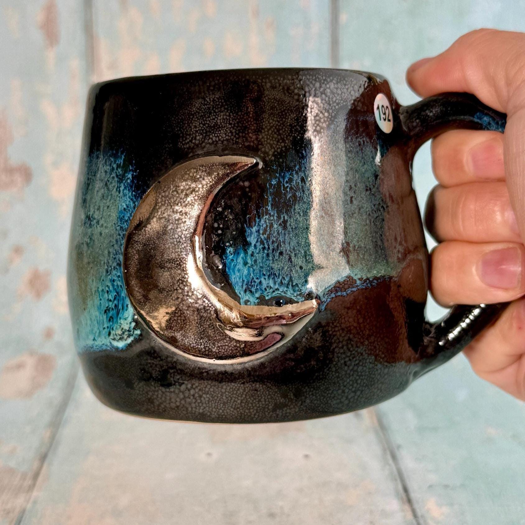 Black and Green Moon Mug, Large Ceramic Cup - FJD Ceramics
