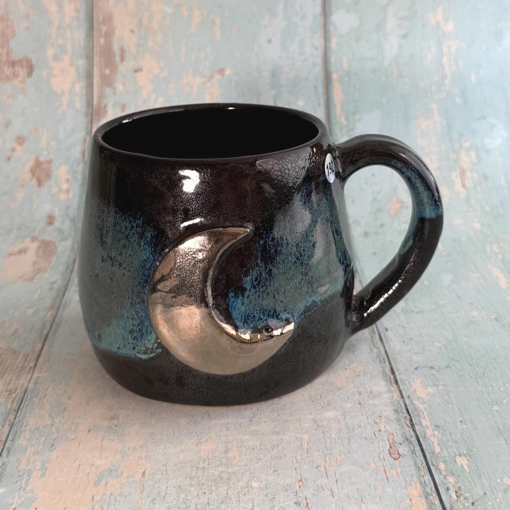 Black and Green Moon Mug, Large Ceramic Cup - FJD Ceramics