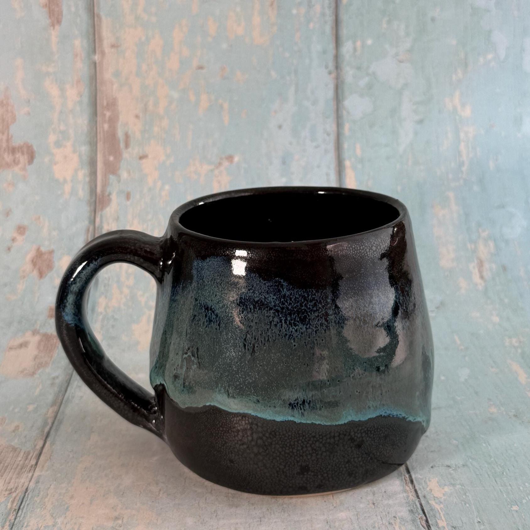 Black and Green Moon Mug, Large Ceramic Cup - FJD Ceramics