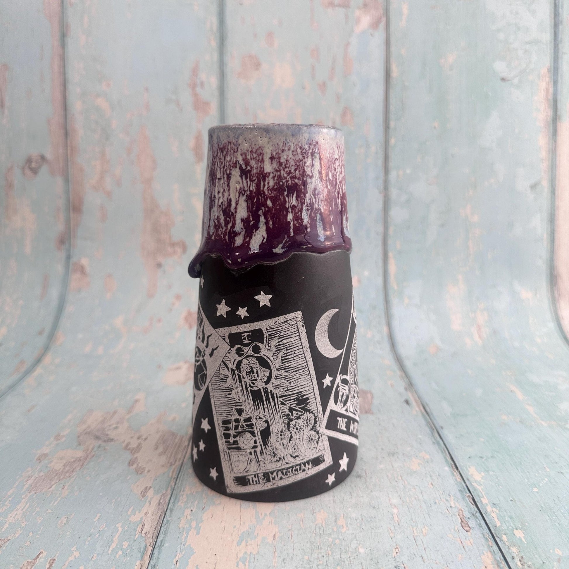 Black and Purple Tarot Ceramic Vase, Handmade Modern Pottery - FJD Ceramics