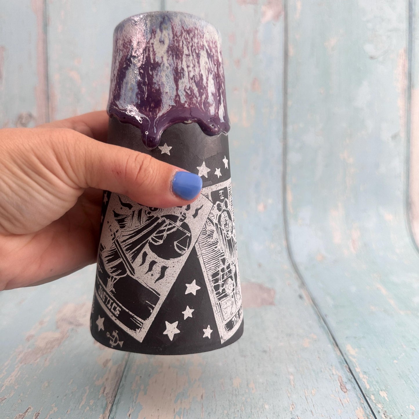 Black and Purple Tarot Ceramic Vase, Handmade Modern Pottery - FJD Ceramics