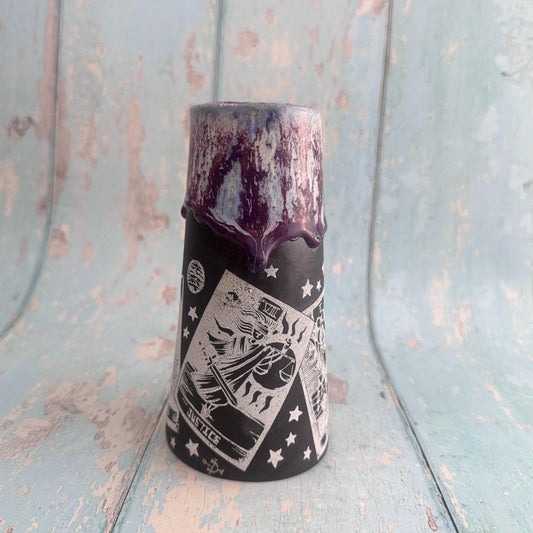 Black and Purple Tarot Ceramic Vase, Handmade Modern Pottery - FJD Ceramics