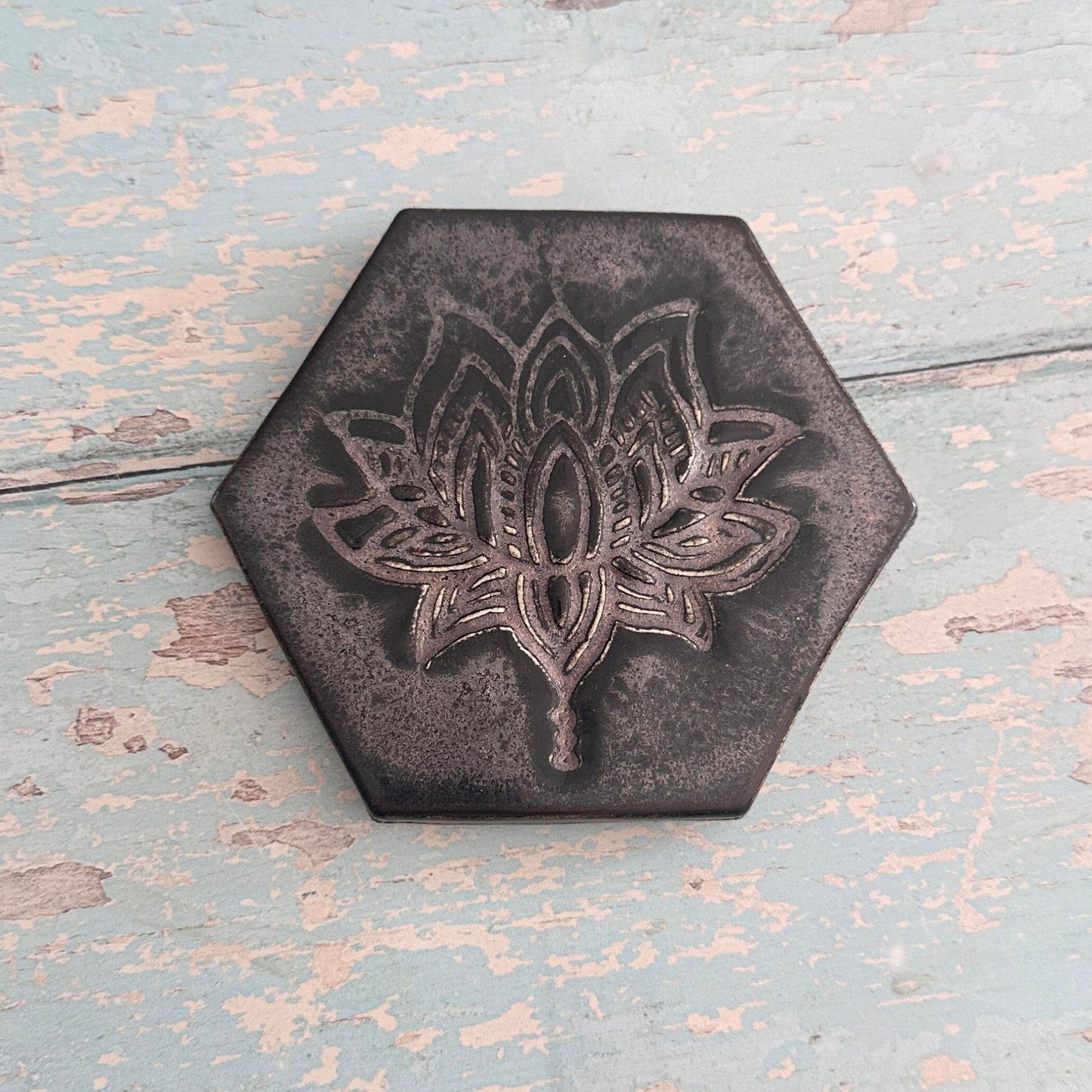 Black and Silver Lotus Flower Coaster Handmade Ceramic - FJD Ceramics