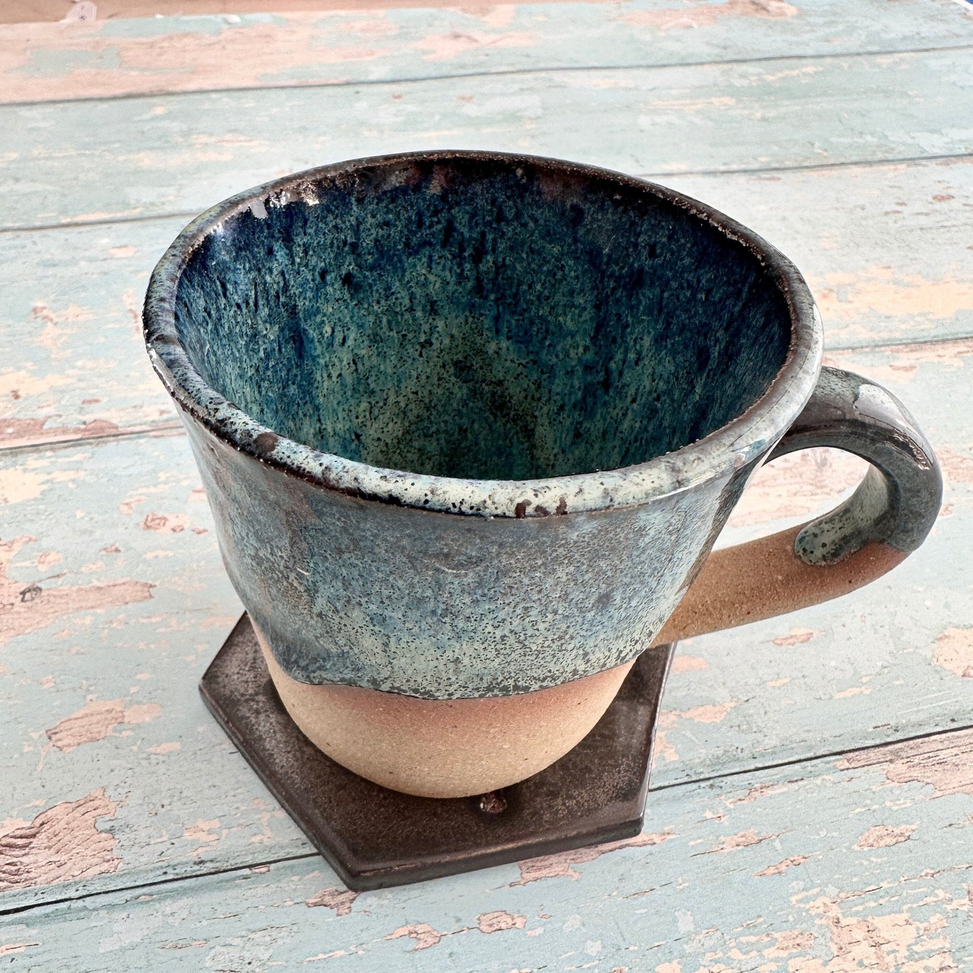 Black and Silver Lotus Flower Coaster Handmade Ceramic - FJD Ceramics