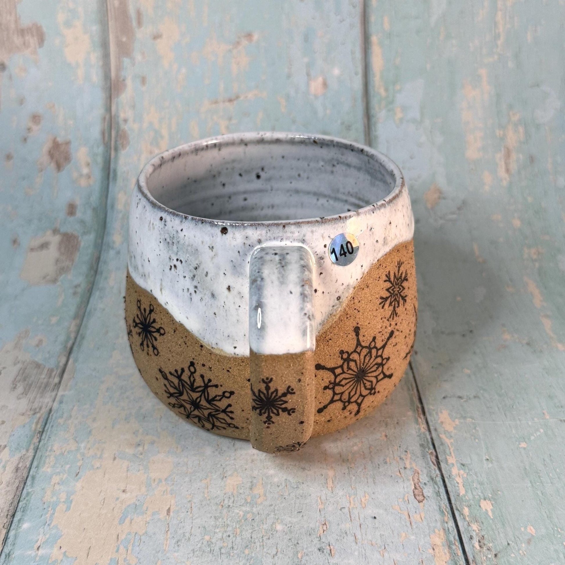 Black and White Christmas Snowflake Mug, Handmade Ceramic Cup - FJD Ceramics